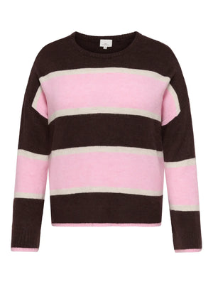 CARTALIO STRIPED O-NECK PULLOVER - Fudge/Pink