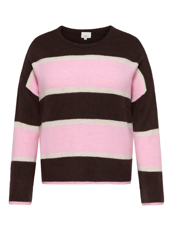 CARTALIO STRIPED O-NECK PULLOVER - Fudge/Pink
