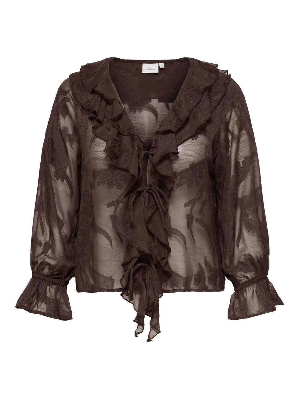 CARELENI L/S JACQUARD TIE FRILL TOP WVN