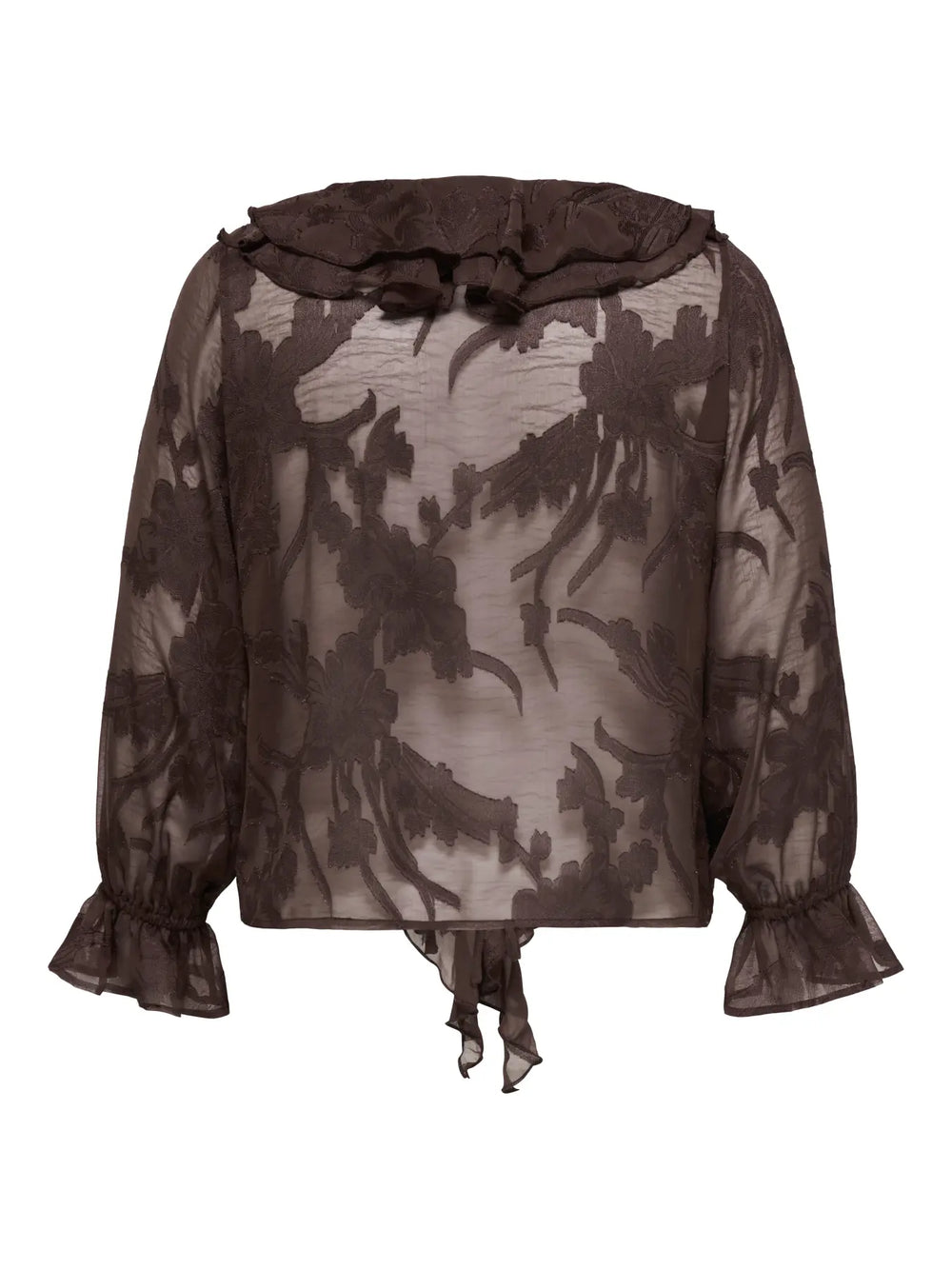 CARELENI L/S JACQUARD TIE FRILL TOP WVN